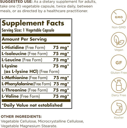 SOLGAR Essential Amino Complex - 90 Vegetable Capsules, Pack of 3 - Non-GMO, Vegan, Gluten Free, Dairy Free, Kosher - 270 Total Servings
