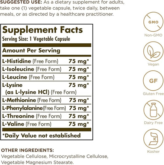 SOLGAR Essential Amino Complex - 90 Vegetable Capsules, Pack of 3 - Non-GMO, Vegan, Gluten Free, Dairy Free, Kosher - 270 Total Servings