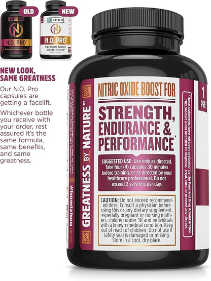 Zhou Nitric Oxide with L Arginine, Citrulline Malate, AAKG and Beet Root | Powerful N.O. Booster and Muscle Builder for Strength, Blood Flow and Endurance | 30 Servings, 120 Veggie Caps