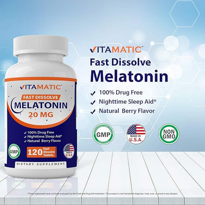 Vitamatic 2 Pack Melatonin 20mg Fast 120 Tablets 240 Tablets)