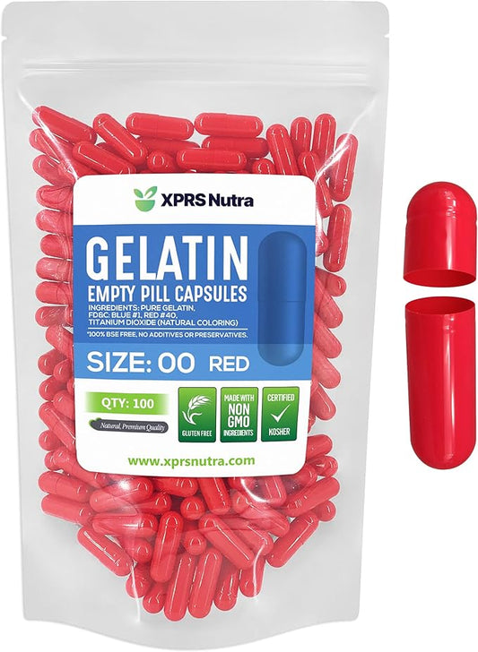 XPRS Nutra Size 00 Empty Capsules - 100 Count Empty Gelatin Capsules - Empty Pill Capsules - DIY Capsule Filling - Fillable Pill Capsules Empty Gel Caps