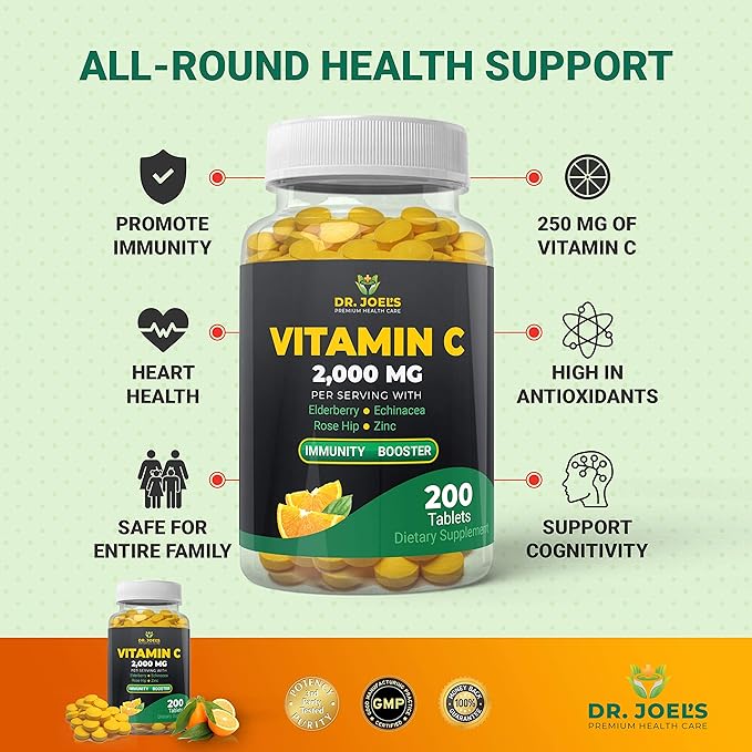 Dr. JOEL'S Immune Support Vitamin C 2000 mg 200 Tablets