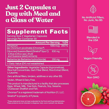 Metabolism for Her - Weight Loss Pills for Women - Appetite Suppressant, Fat Burner, Metabolism Booster - Combat Cravings & Lose Belly Fat - Berberine, Chromium Picolinate & Guarana - 60 Veg Capsules