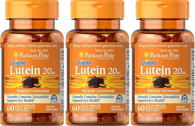 Puritan's Pride 3-Pack of Lutigold Lutein 20mg 60 60 Softgels (180 Total)