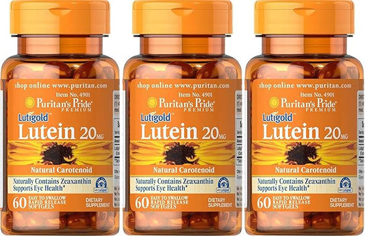 Puritan's Pride 3-Pack of Lutigold Lutein 20mg 60 60 Softgels (180 Total)