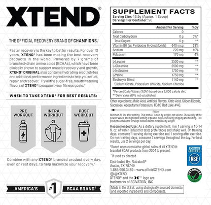 Xtend XTEND Original BCAA Powder 7g BCAA and 2.5g L-Glutamine, Sugar Free Post Workout Muscle Recovery Drink with Amino Acids for Men & Women, 90 Servings