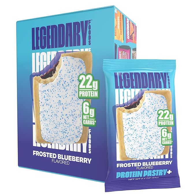 Legendary Foods 22g Protein Pastry+ Premium Low Carb Meal Replacement Bar - Low Glycemic, Gluten Free Protien Snacks - Healthy Keto Snack Box, 8x Zero Sugar Energy Bars - Bariatric Diabetic Friendly
