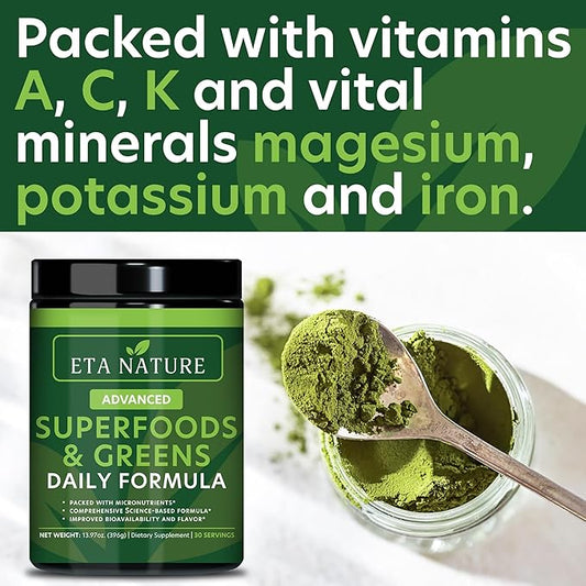 Greens Superfood Powder - Super Greens Powder for Immunity, Energy, Digestive and Liver Health - Fruits and Vegetables Supplements Packed with Vitamins and Minerals - Supergreens 396g