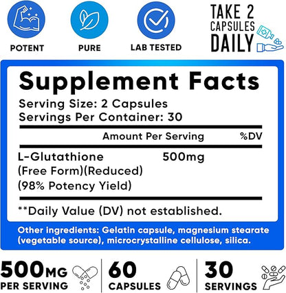 We Like Vitamins Glutathione 500mg Per Serving 60 Glutathione