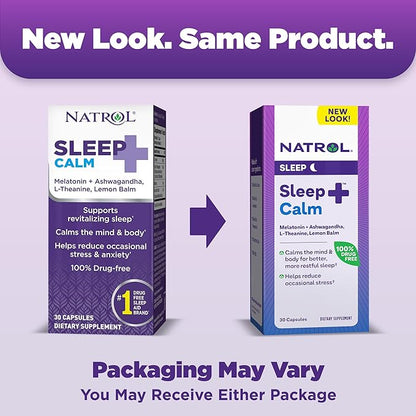 Natrol Sleep+ Calm Melatonin 6mg 30 Capsules, 30 Day