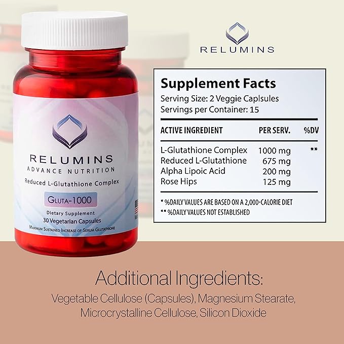 Relumins L Glutathione Supplement Complex 1000mg Complex 60 Caps 5 Bottles