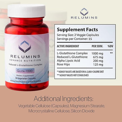 Relumins L Glutathione Supplement Complex 1000mg Complex 60 Caps 5 Bottles