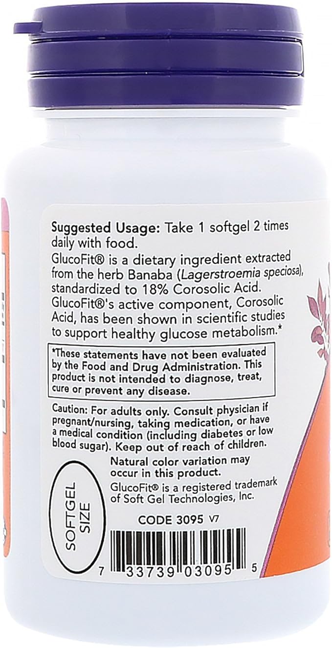 NOW Supplements, GlucoFit® with 18% Corosolic 60 Softgels