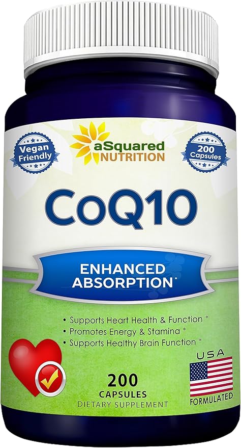 aSquared Nutrition CoQ10 (400mg Max Strength, 200 Capsules) Q10 Powder Q-10 Enzyme 10 400 400 mg