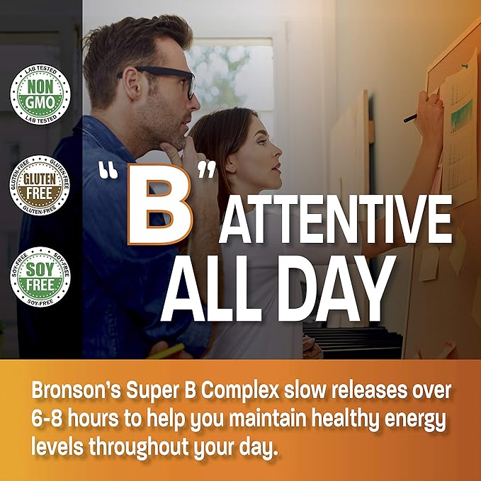 Bronson Super B Vitamin B Complex B1, B2, B2, B3, B3, B6, B6, B9 B9 - B12) Contains 100 Tablets
