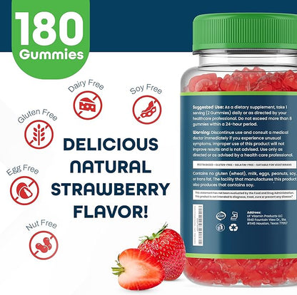 Vitamin B Complex Gummies for Adults, B Complex Vitamin Supplement for Women and Men, B Vitamins Complex Gummies for Energy and Brain Health, Natural Strawberry Flavor, 180 Count