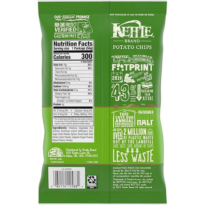 Kettle Brand Potato Chips, Jalapeno Kettle Chips, Snack Bag, 2 Oz (Pack of 6)