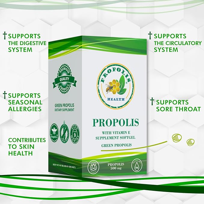 Propolis Health Propolis Capsules 1000mg-Daily 2 Capsules 50 Days (100 Capsules)