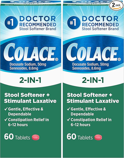Colace 2-in-1 Stool Softener Plus Stimulant 60 Count 2)
