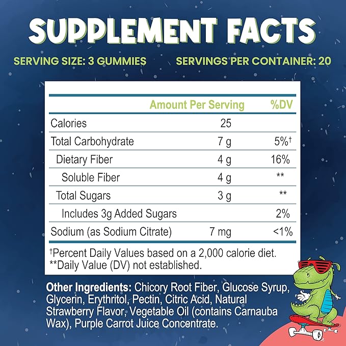Kids Fiber Gummies, Daily Chicory Root 60 Gummies