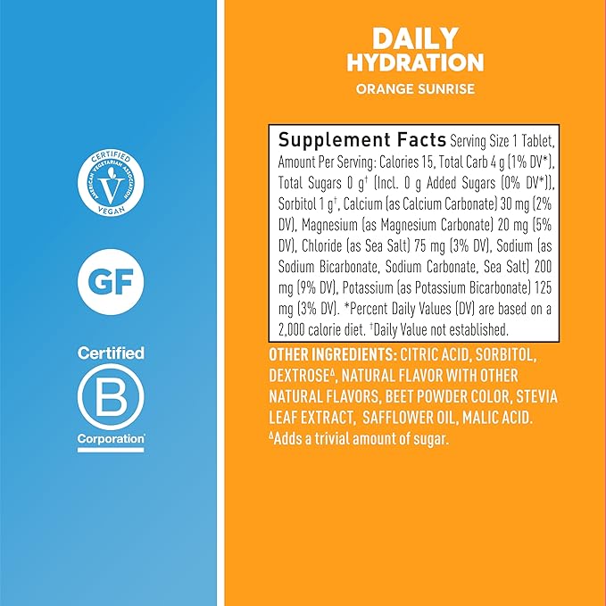 Nuun Hydration Daily, Wellness Electrolyte Tablets, Orange Sunrise, No Sugar, 5 Essential Electrolytes for Hydration, Vegan, Gluten Free, 8 Pack (80 Servings)