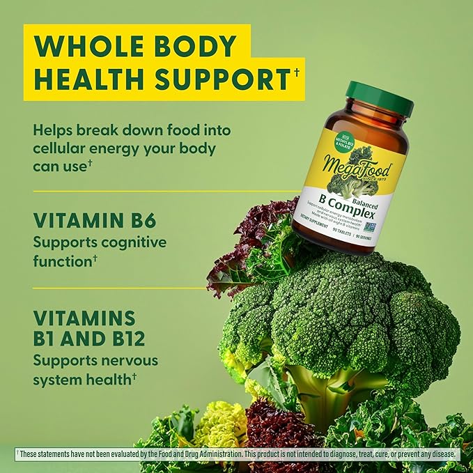 MegaFood Balanced B Complex 8 B B6, Vitamin B12, Folate, 60 Tabs