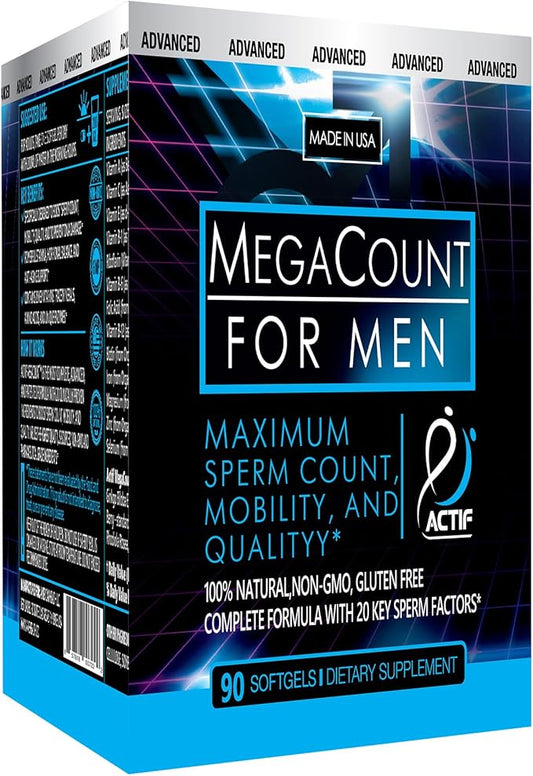 ACTIF MegaCount for Men - Maximum Fertility Support and Sperm Count Booster, Clinically Proven to Improve Sperm Count and Motility - Non-GMO, Made in USA, 90 Count