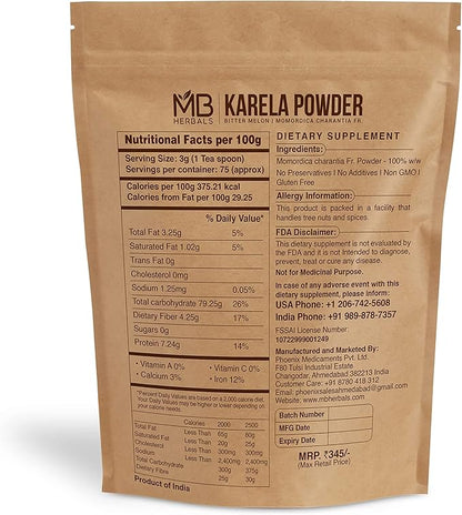 MB Herbals De-Seeded Karela Powder 8 227 Gram (0.5 lb) 100% Pure