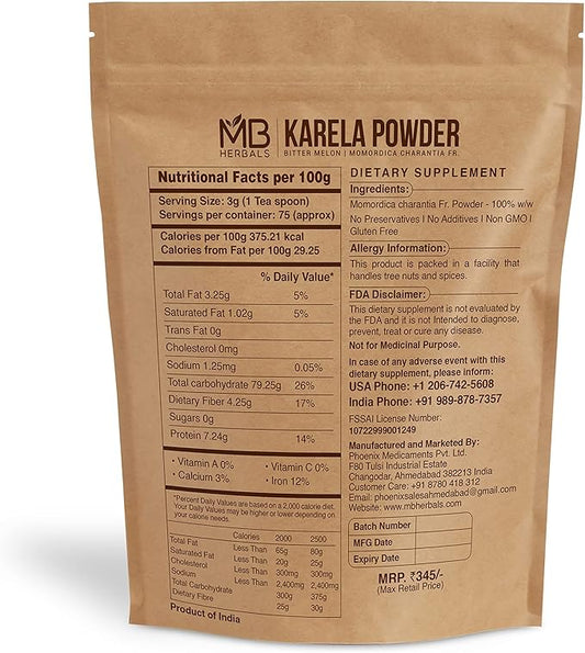 MB Herbals De-Seeded Karela Powder 8 227 Gram (0.5 lb) 100% Pure