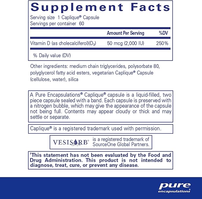 Pure Encapsulations Vitamin D3 VESIsorb | Supplement to Support Bones, Heart, Colon, Breast Health, and Enhanced Vitamin D Absorption* | 60 Caplique Capsules