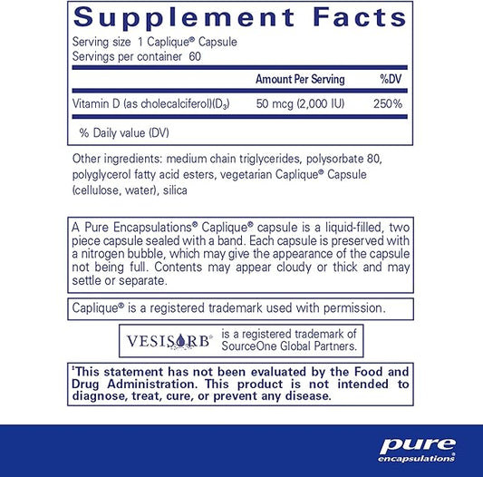 Pure Encapsulations Vitamin D3 VESIsorb | Supplement to Support Bones, Heart, Colon, Breast Health, and Enhanced Vitamin D Absorption* | 60 Caplique Capsules