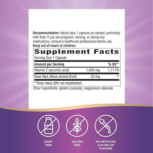 Nature's Way Vitamin C with Rose 1000 mg 250 Capsules