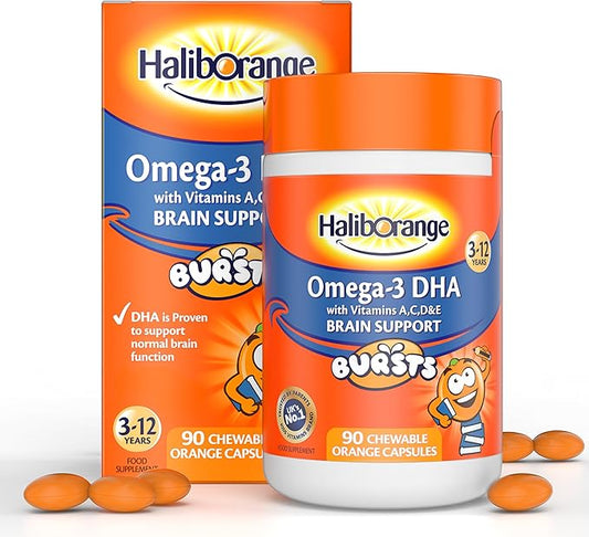 Haliborange Kids Omega-3 with Vitamins 90 Orange Chewable Fruit Burst Capsules