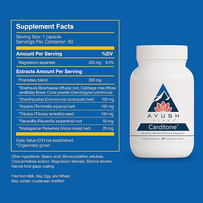 Ayush Herbs Carditone, Doctor-Formulated Natural Blood-Pressure 30 Years, 60 Vegetarian
