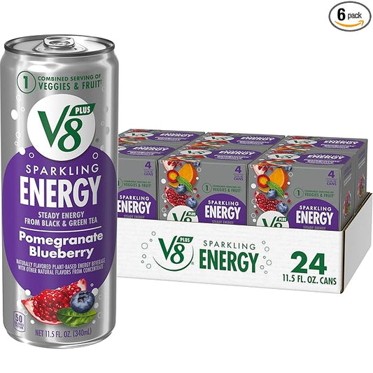 V8 +Energy Sparkling Pomegranate Blueberry Juice Energy Drink, 11.5 fl oz Can (24 Pack)