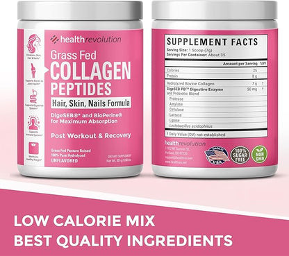 Hydrolyzed Collagen Peptides Powder - Skin, Hair, Nails & Joint Support, Grass-Fed Collagen Enhanced with Probiotics & Digestive Enzymes, Types I & III - Non-GMO, Gluten-Free, Unflavored, 35 Servings
