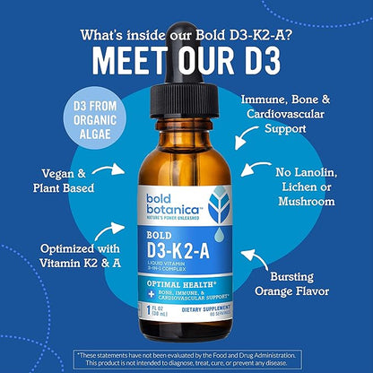 D3-K2-A, Liquid Vitamin Complex, Vegan Vitamin D3 from K2 (MK7) (MK7) and 1 FL (30mL)