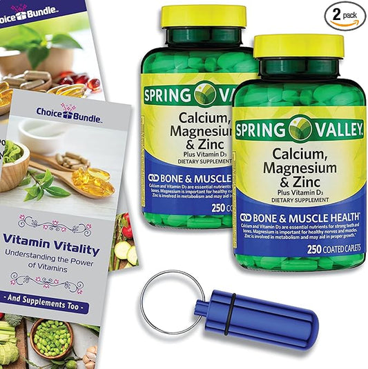 Spring Valley Calcium, Magnesium & Zinc D3 Coated 250 ct 2pk Choice (500 Total) (4 Items)!