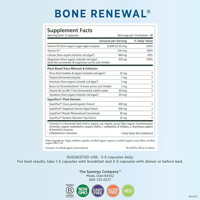 PURE SYNERGY Bone Renewal D3, K2, K2, Magnesium, (150 Capsules)