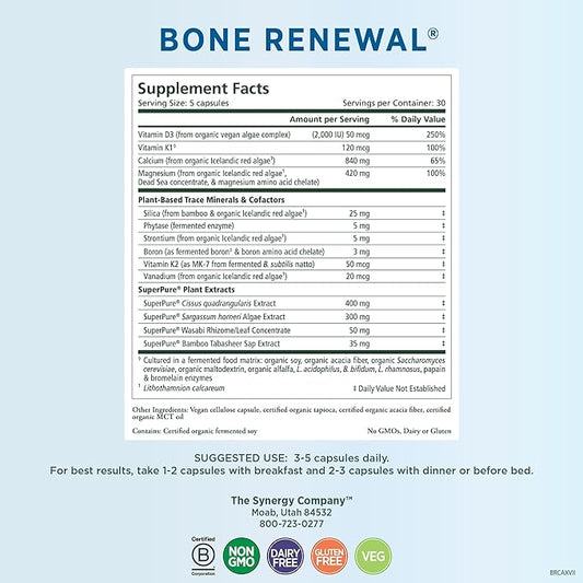 PURE SYNERGY Bone Renewal D3, K2, K2, Magnesium, (150 Capsules)