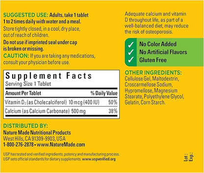 Nature Made Calcium 500 mg D3, Dietary 130 Tablets