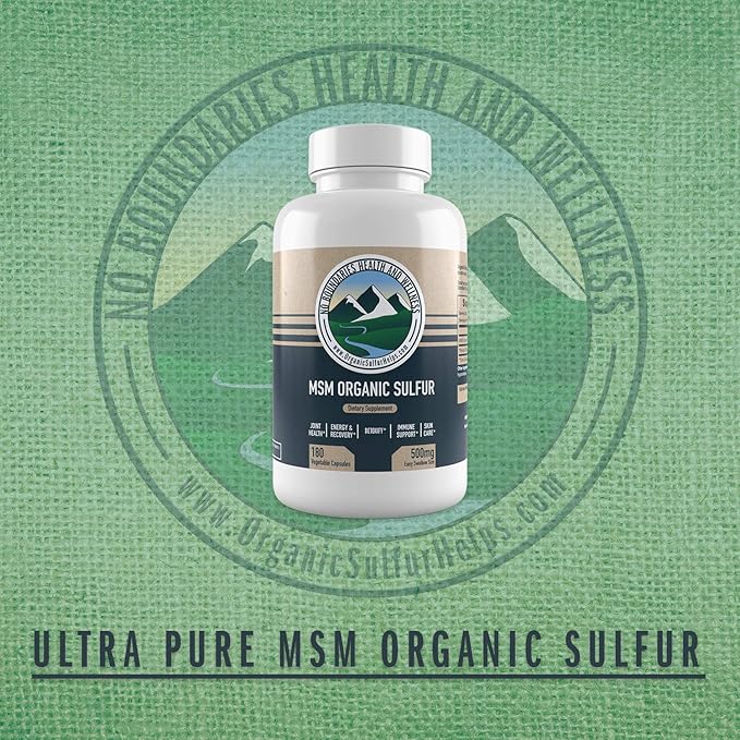 500mg MSM Organic Sulfur Capsules by 180 Vegetable 99.9% Pure