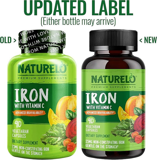 NATURELO Vegan Iron Supplement with Vitamin 90 Mini