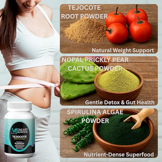 Tejocote Root Herbal Dietary Supplement, Spirulina Algae Powder, Nopal Prickly Pear Cactus Powder, Natural and Healthy Detox and Weight Loss Support, Ultra High Purity, 3rd Party Tested, 90 Capsules
