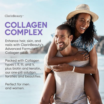ClarinBeauty 100% Natural Collagen Pills 1000mg 10000mcg Keratin 2500mg Hyaluronic