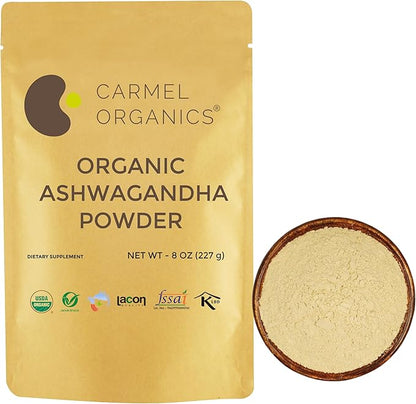 CARMEL ORGANICS Organic Ashwagandha Root Powder (8 Oz 227g/0.5 Lbs)