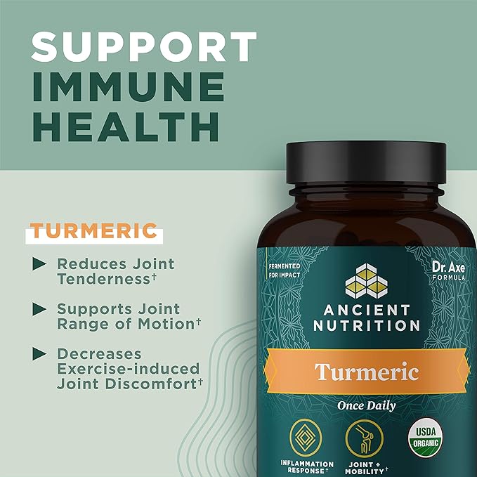 Turmeric Capsules by Ancient Nutrition, Once Daily, Use as a Joint Supplement and Supports Inflammation, Gluten Free, Paleo and Keto Friendly, 30 Tablets