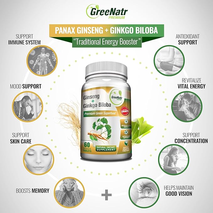 Panax Ginseng and Ginkgo Biloba. Traditional 180 Tablets (3 Bottles)