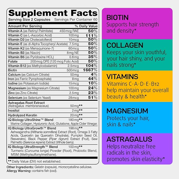 Biotin Vitamins for Hair Skin and D3, C* 120PCS