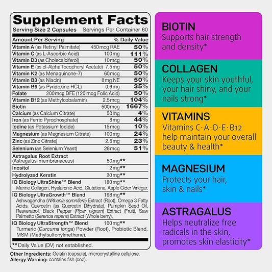 Biotin Vitamins for Hair Skin and D3, C* 120PCS